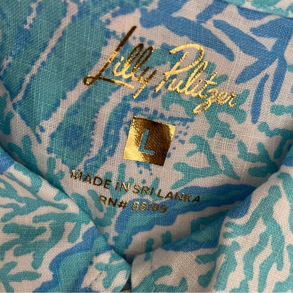 Lilly Pulitzer Coralynn Button Down Shirt Resort White Goombay Grooves Sz L - Picture 5 of 7